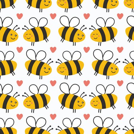 Cute Bee love seamless pattern. Vector illustration.のイラスト素材