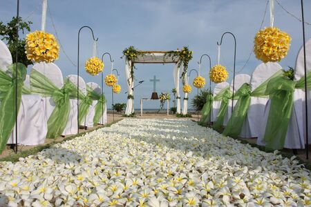 Wedding Aisle Decoration with white roseの写真素材