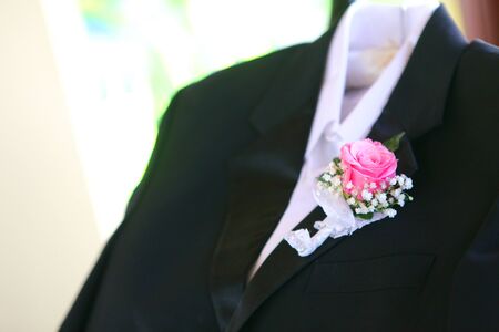 flower bouquet on gentleman suitの写真素材