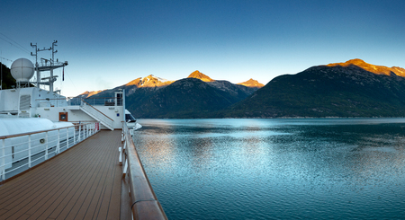 September 15, 2018 - Skagway, AK: Morning view of Taiya Inlet from cruise ship.のeditorial素材