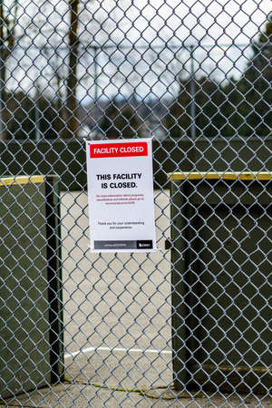 Surrey, Canada - Mar 29, 2020: Sports area closed notice during Covid19 pandemic