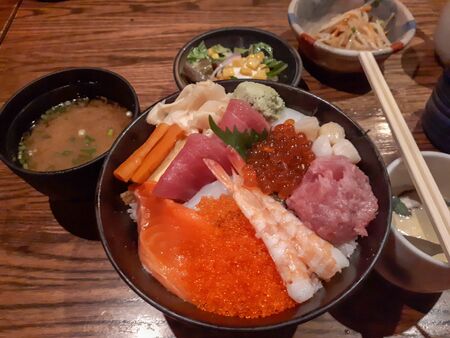 Sashimi donburi, Sushi Rice,japaneseの写真素材