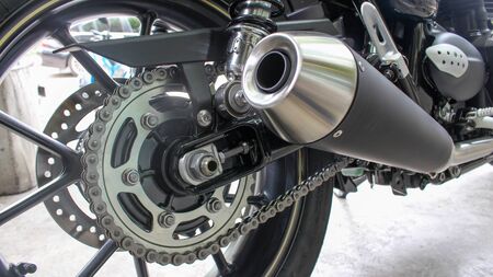 Closeup of exhaust or intake of racing motorcycle.の写真素材
