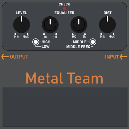 Black Modern Metal Guitar effect pettern, Overdrive, Effect label, graphic design with grunge effect, tee print stamp. t-shirt lettering artwork, Vector illustration , cartoon styleのイラスト素材