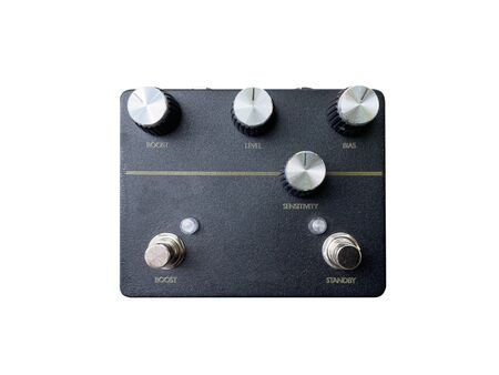 Isolated black modern overdrive stomp box effect on white background with work path.の写真素材
