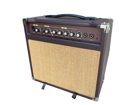 Isolated brown acoustic combo amplifier on white background with work path. side angle.の写真素材