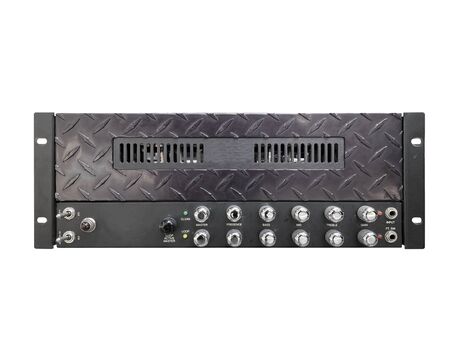 Isolated black modern amplifier on white background with work path.の写真素材