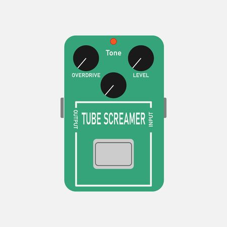 Green vintage screamer overdrive guitar stomp box effect, graphic icon design. t-shirt artwork.のイラスト素材