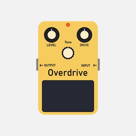 yellow vintage overdrive guitar stomp box effect, graphic icon design. t-shirt artwork.のイラスト素材
