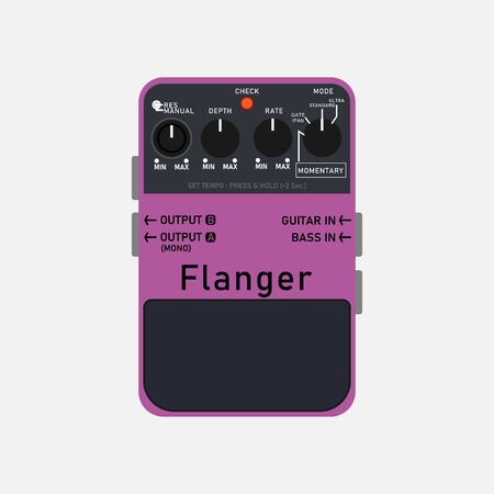 purple vintage flanger guitar stomp box effect, graphic icon design. t-shirt artwork.のイラスト素材