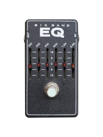 Isolated black Modern equalizer stomp box guitar effect on white background with work path.の写真素材