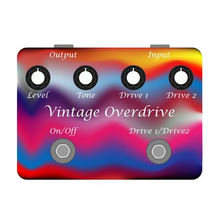 colorful boutique custom overdrive guitar stomp box effect, graphic icon design. t-shirt artwork.のイラスト素材