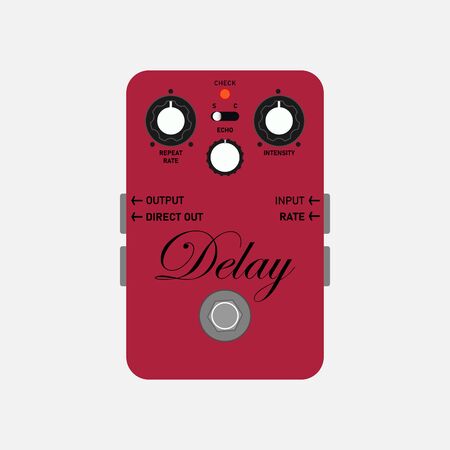 wine red boutique custom delay guitar stomp box effect, graphic icon design. t-shirt artwork.のイラスト素材