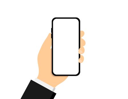 Businessman hand holding smartphone with Empty screen, business concept, Flat design vector illustration.のイラスト素材