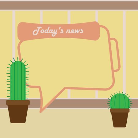 Vector illustration in flat Rounded square style in the yellow pastel color. dialogue speech bubbles news, social networks and chat with green cactus. Background and wallpaper.のイラスト素材