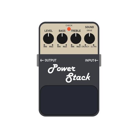 Black modern stack overdrive Crunch to ultra distortion sound electric guitar stomp box effect with black knob knob and gold plate , graphic icon design. t-shirt artwork. Use in music business.のイラスト素材