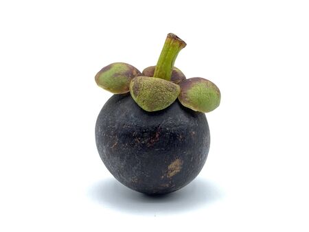 Fresh mangosteen with dark purple spheres and antioxidants, which help to slow down aging and wrinkles. Helps to nourish the skin to shine bright, strong with copy space and clipping pathの写真素材