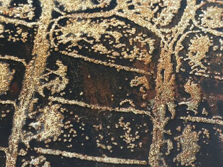 Old brown iron that looks like a bit of green algae That has a pattern like crocodile skin with copy...