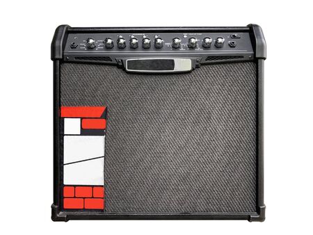 Black leather and silver knob vintage multi-effect style most popular amplifier new and professional guitarist, for blues, rock style isolated on white backgroundの写真素材