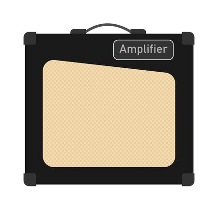 Isolated vintage black electric guitar amplifier equipment for musician flat logo or icon style, print for tee-shirt and Assemble website, Musical instrument sales business. vector and illustration.のイラスト素材
