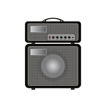 Isolated black electric guitar amplifier, cabinet equipment for musician flat logo or icon style, print for tee-shirt and Assemble website, Musical instrument sales business. vector and illustration.のイラスト素材
