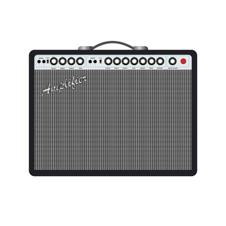 Isolated black electric guitar amplifier, cabinet equipment for musician flat logo or icon style, print for tee-shirt and graphic design, Musical instrument sales business. vector and illustration.のイラスト素材