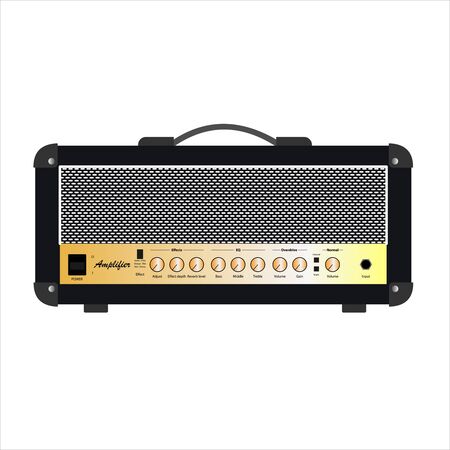 Isolated black vintage electric guitar amplifier, equipment for musician flat logo or icon style, print for tee-shirt and graphic design, Musical sales business. vector and illustration.のイラスト素材