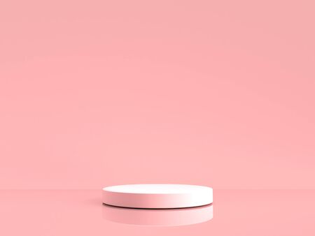 Isolated pink background and round stand display or shelf with studio for showing luxury cosmetics products concept. Blank backdrop made from matte material. illustration Realistic 3D renderの写真素材