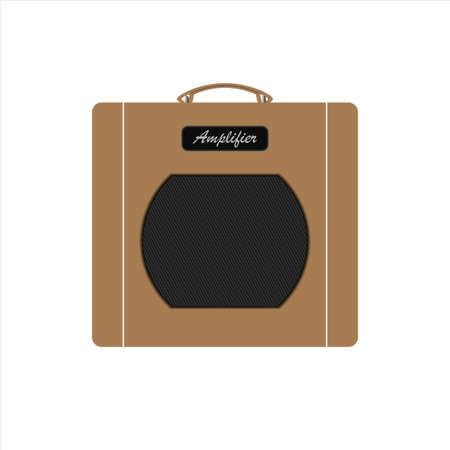 Isolated boutique brown vintage electric guitar amplifier, equipment for musician flat logo or icon style, print for tee-shirt and graphic design, Musical sales business. vector and illustration.のイラスト素材