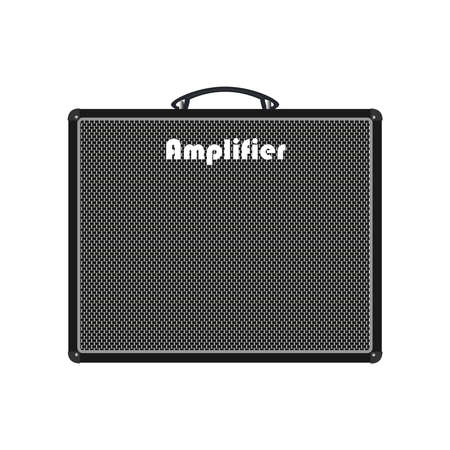 Isolated boutique black modern electric guitar amplifier, equipment for musician flat logo or icon style, print for tee-shirt and graphic design, Musical sales business. vector and illustration.のイラスト素材