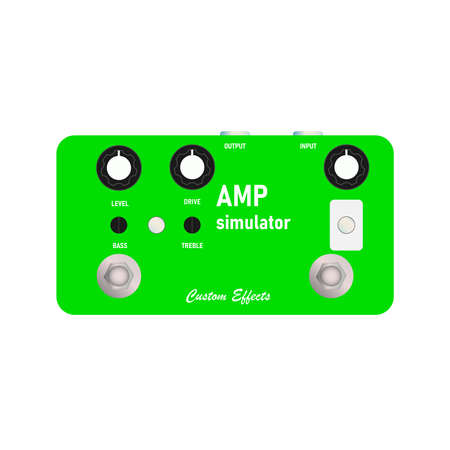 boutique neon green amplifier simulator vintage distortion sounds electric guitar stompbox effect with black knob, graphic icon design. t-shirt artwork. Use in the music business.のイラスト素材