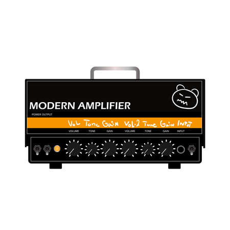 Isolated black modern electric guitar powerhead amplifier flat logo or icon style, print for tee-shirt, and graphic design for instrument sales business. vector and illustration.のイラスト素材