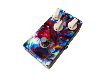 Isolated vintage colorful stompbox electric guitar effect  for studio and stage performed on white background  . side view photo.  music concept.の写真素材