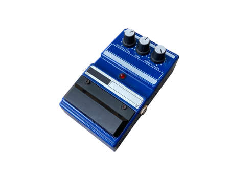 Isolated octave stompbox electric guitar effect for studio and stage performed on white background side view photo. music concept.の写真素材