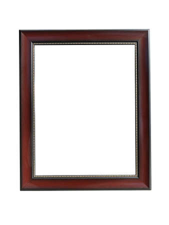 Isolated vintage brown blank vertical picture framee, A4. Empty white picture frame mockup template...