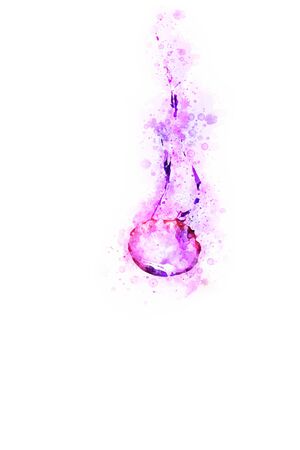Watercolor artistic painting of a vibrant purple Jellyfish swimming. Black Canvas background.の写真素材