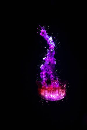 Watercolor artistic painting of a vibrant purple Jellyfish swimming. Black Canvas background.の写真素材