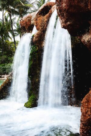 Watercolor Painting of a tropical waterfall in Bahamasの写真素材
