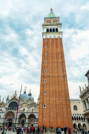 St. Mark's Sqaure Venice, Italy. March 22, 2020. Photograph of the famous St. Marks Square Bell Tour. Amazing travel destination for tourists and Honeymooners. Absolutely breathtaking and beautiful.のeditorial素材