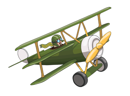 Cartoon Retro Green and Yellow Plane. Like a toy. EPS-10 vector formatのイラスト素材