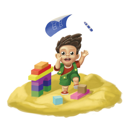 Little boy in a sand pit finally did the Arc De Triompheの写真素材