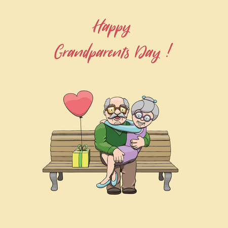 Happy elderly couple in love celebrating National Grandparents Day. Cartoon vector illustrationのイラスト素材