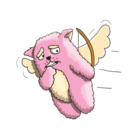 Valentines Day, Funny Cupid Pink Cat, Flying on the Wings of Love, Hit a Different Person, Missed a Shot. White Backgroundのイラスト素材
