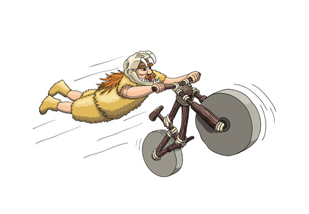 Downhill mountain biker from primal era. Free riding making stunt on downhill, biker in helmet vector.のイラスト素材
