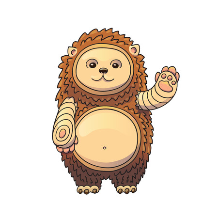 Hedgehog Vector Cartoon Illustration. Adorable Animal Waving His Hand and Smiling. Cute Happy Character.のイラスト素材