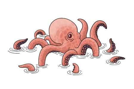 Octopus cartoon style character. Isolated on white background. Vector illustration.のイラスト素材