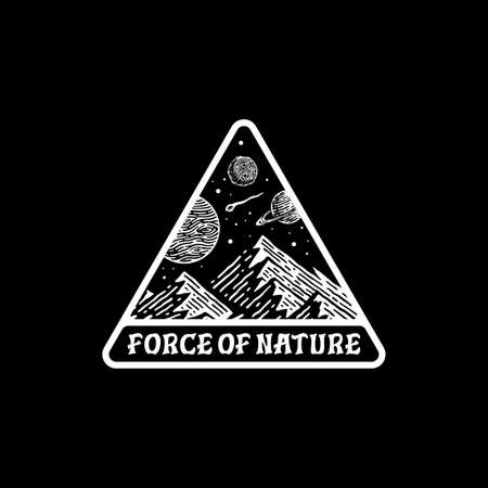 mountains at night illustration with a view of the galaxy sky.のイラスト素材