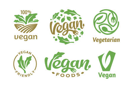 Set logo vegan Vector Lettering Sign Illustration. - Vectorのイラスト素材