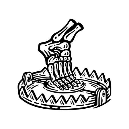 foot trap with leg bones in retro styleのイラスト素材