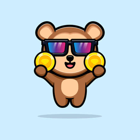Cute monkey rich monkey wawing gold coin cartoon mascotのイラスト素材